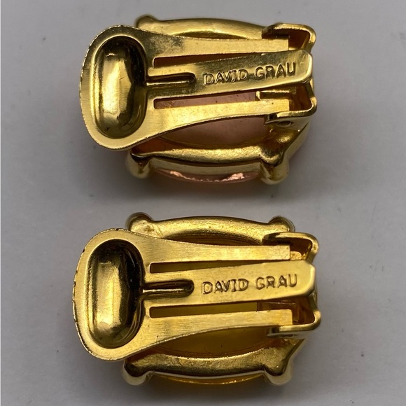 VINTAGE 80'S DAVID GRAU LARGE CRYSTAL DECO CLIP EARRINGS - Picture 5 of 5